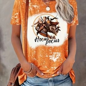 NEW HOCUS POCUS Halloween Pumpkin Print T-shirt, Short Sleeve Crew Neck